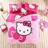Hello Kitty四件套纯棉卡通动漫床单床笠式被床上用品1.2/1.5/1.8