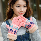 双层保暖手套针织毛线女分指冬季可爱韩版潮加厚冬天学生五指手套