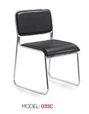 033C：黑皮革会议椅固定脚电脑椅电镀架办公椅无扶手休闲洽谈椅