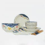 高档日式餐具套装礼盒创意手绘15头家用陶瓷碗盘筷婚庆随手礼品