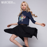 MARCHERMARCHER新款春夏设计彩象印花图案针织衫+不规则半裙套装