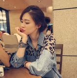 现货 2016春款韩国正品代购女装Niponjjuya豹纹拼接牛仔衬衫 验证