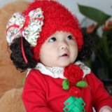 女宝宝婴幼儿假发帽子 秋冬季韩版女童加绒护耳帽套头帽1-2-3-4岁