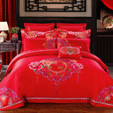 绣花夫人 花皇 新中式中国风结婚庆床品红色刺绣花四件套床上用品