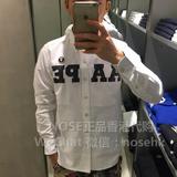 NOSE香港代购 Aape 15秋冬 男装 纯棉迷彩字母长袖衬衫8153