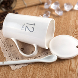 创意陶瓷杯子大容量喝水马克杯简约星巴克风格带盖勺咖啡杯牛奶杯