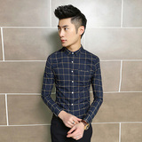 春季韩版修身型男士长袖格子衬衫英伦青少年衬衣商务休闲寸衫潮流