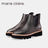 Marie Claire/MC2016秋款女靴潮松糕厚底金属牛皮切尔西英伦短靴