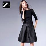 ZK修身显瘦蕾丝衫+半身裙春季时尚套装裙女装两件套2016春装新款