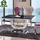 简约现代不锈钢餐桌椅组合大理石餐桌大理石餐桌特价包邮定做台面