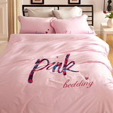 欧美pink卡通字母绣花床单纯棉床上用品 四件套全棉床笠公主粉色
