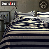 简约黑白条纹床单全棉三四件套纯棉被单被套床上用品被罩1.5 1.8M