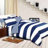 床上纯棉四件套男100%全棉简约条纹床单被套1.5米1.8m秋冬季加厚