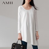 Amii宽松长袖大码套头印花圆领纯色中长款女装卫衣旗舰店正品牌