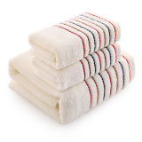 毛巾 纯棉 浴巾 套装 三件套 素色彩条 吸水 礼品 情侣 可配 礼盒