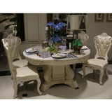 欧式圆桌天然大理石餐桌实木餐桌椅组合双层法式餐台白色饭桌