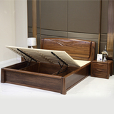 全实木床金丝黑胡桃木床高箱储物床1.8米实木双人床超乌金木床