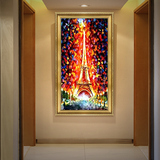 璇美手绘油画欧玄关装饰画壁画客厅家居饰品立体巴黎铁塔风景抽象