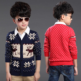秋冬装男童假两件开衫儿童3-12岁大童装大中童针织衫中小学生毛衣
