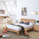 日式实木床原木北欧宜家床白橡木床简约现代双人床1.2 1.5 1.8米