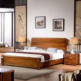 现代中式实木床榆木床1.8米双人床高箱床储物床卧室家具婚床