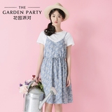 花园派对 2016夏装新款韩版小清新两件套套装白色t恤碎花吊带裙女