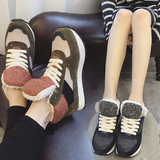 韩国代购2015冬季内增高运动鞋韩版拼接羊羔毛棉鞋休闲女鞋加绒潮