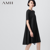 Amii[极简主义]2015秋女纯色圆领宽松大码优雅形感连衣裙11570951