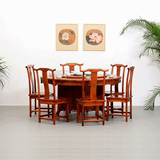中式仿古餐桌椅组 实木雕花圆餐桌椅组合 厂家促销价直销送木架