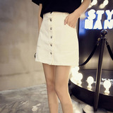 夏2016韩版修身显瘦单排扣黑白牛仔裙半身裙超短裙包臀裙A字裙潮