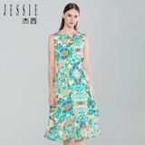 JESSIE杰西女装 2016年夏装新款 雪纺无袖大摆型连衣裙JXSDL537