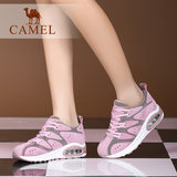 Camel/骆驼女鞋 运动透气 粉色系2016春新款圆头系带气压垫休闲鞋