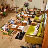 咖啡厅桌椅 北欧甜品店皮卡座奶茶店实木餐椅 茶餐厅主题沙发组合