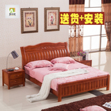 中式橡木床1.5米单人1.8米 双人成人婚床实木橡胶木床送货包安装