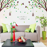 温馨卧室床头客厅沙发绿叶树枝欧式墙贴纸贴画墙壁中国风装饰鸟笼