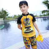2016新款韩国儿童泳衣 男童分体泳衣泳装半袖防晒汽车人泳衣