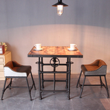 美式乡村甜品店餐桌椅餐厅实木咖啡店铁艺椅子组合升降桌休闲整装