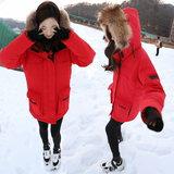 2015新款冬季时尚韩版加厚女外套宽松保暖连帽毛领棉袄中长款棉衣