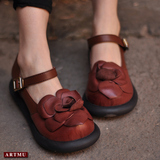 ARTMU阿木原创新款民族手工花朵 搭扣牛皮单鞋坡跟鞋低跟女鞋