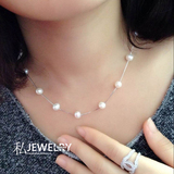 私享家 天然珍珠项链 S925纯银链锁骨链 经典时尚短款 女珍珠吊坠
