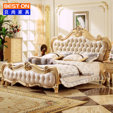 欧式床真皮双人床法式床香槟金色1.5米实木床1.8米结婚床皮艺床