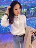 2016春季新款韩版休闲百搭立领直筒纯色棉麻长袖衬衫上衣女装显瘦