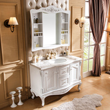 欧式浴室柜组合PVC落地 简欧卫浴柜大理石台面洗手盆洗脸盆柜镜柜