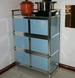 包邮简易钢化玻璃厨房柜碗柜 茶水柜阳台铝合金储物收纳柜子致力
