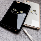 挂绳黑白猫咪iphone6/6s/plus情侣手机壳苹果防摔全包边保护套软