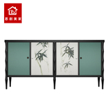 新中式门厅玄关柜 酒店样板房装饰柜 后现代手绘沙绿竹餐边柜定制
