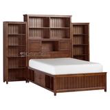 美式乡村纯实木储物床田园白色床头带书柜书架简约全实木床定制