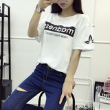 2016韩版新品三叶草宽松短袖T恤女装情侣装学生字母上衣