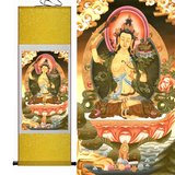 热卖丝绸画卷轴画 文殊菩萨 佛像 佛缘装饰用品 藏教专用 金色装