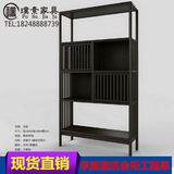 新中式实木书架 现代黑色简易柜复古置物架 落地创意陈列博古架